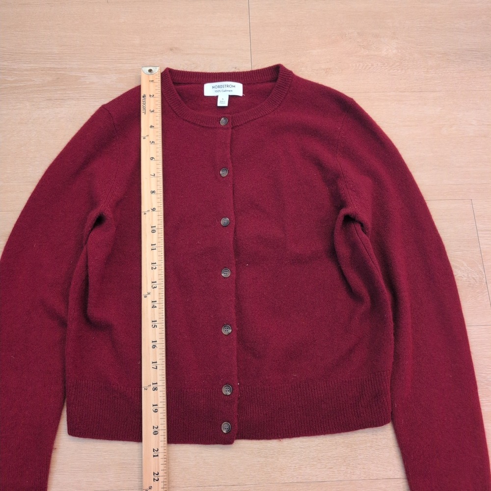 Nordstrom Women Small 100% Cashmere Cardigan Sweater Burgundy Red Button Up - Picture 4 of 6